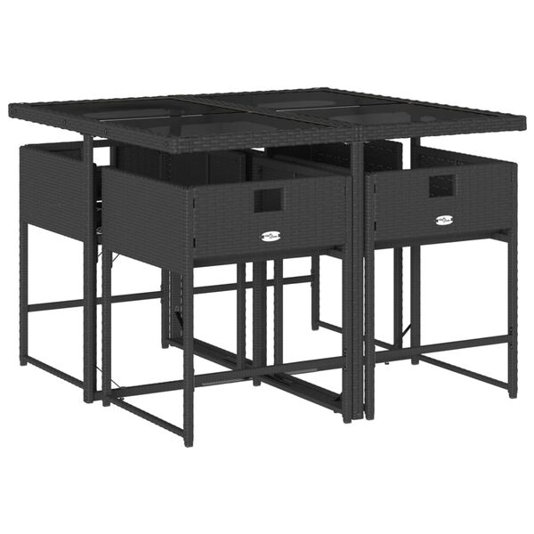 vidaXL Ensemble &agrave; manger de jardin coussins 5pcs Noir R&eacute;sine tress&eacute;e