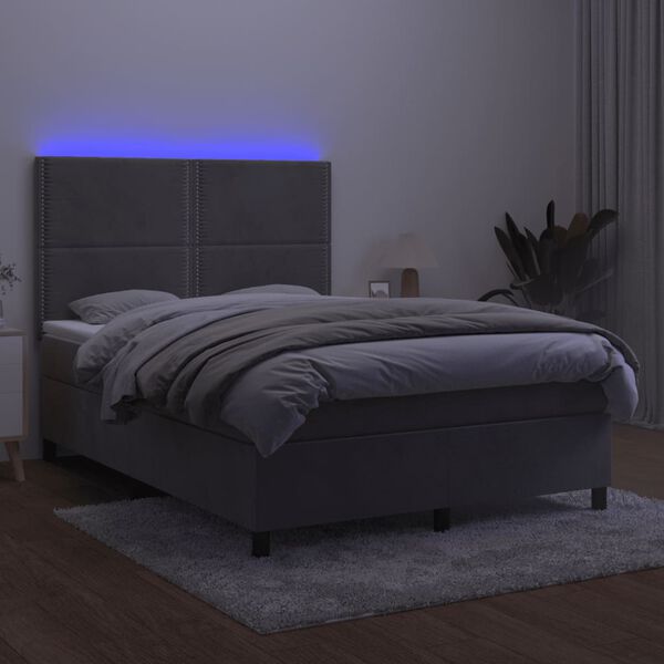 vidaXL Sommier &agrave; lattes de lit matelas et LED Gris clair 140x200 cm