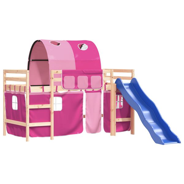 vidaXL Lit mezzanine enfants avec tunnel sans matelas rose 90x190 cm