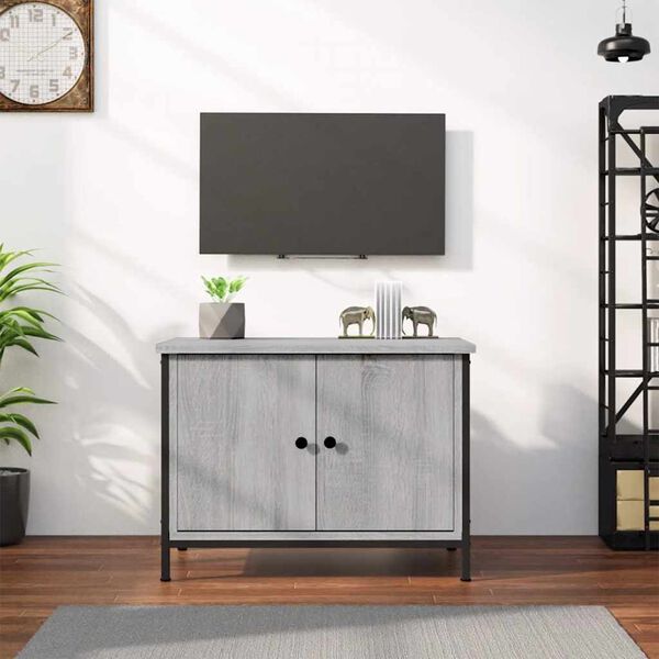 vidaXL Meuble TV avec portes sonoma gris 60x35x45 cm bois d'ing&eacute;nierie