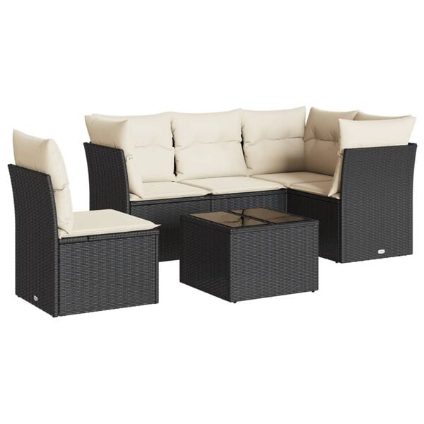 vidaXL Salon de jardin 6 pcs avec coussins noir r&eacute;sine tress&eacute;e