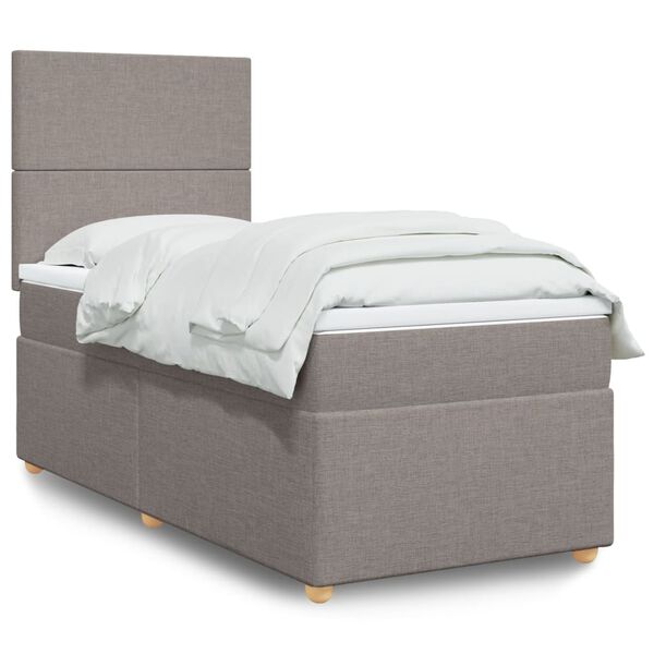 vidaXL Sommier &agrave; lattes de lit avec matelas Taupe 90x200 cm Tissu