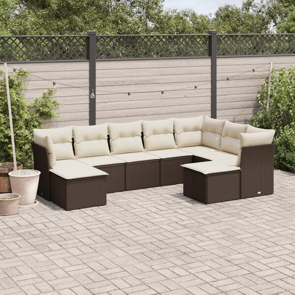 vidaXL Salon de jardin avec coussins 9 pcs marron résine tressée