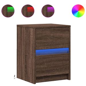vidaXL Armoire de chevet et lumi&egrave;res LED ch&ecirc;ne marron bois ing&eacute;nierie