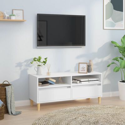 vidaXL Meuble TV blanc 100x34,5x44,5 cm bois d'ingénierie