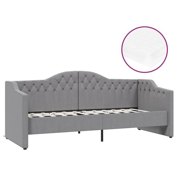 vidaXL Lit avec matelas et &eacute;clairage USB Gris clair Tissu 90x200 cm