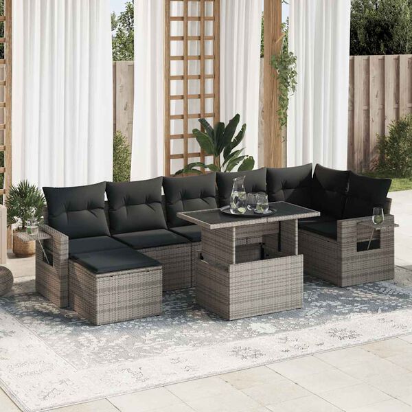 vidaXL Salon de jardin 8 pcs avec coussins gris r&eacute;sine tress&eacute;e