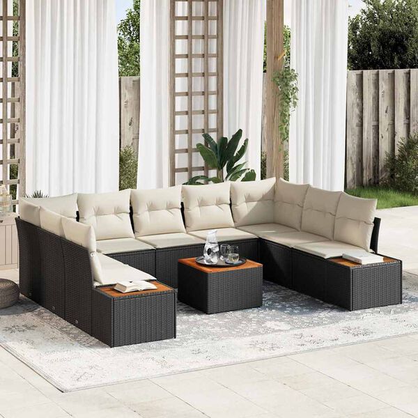 vidaXL Ensemble de canap&eacute; de jardin 10 pcs Noir Poly rotin
