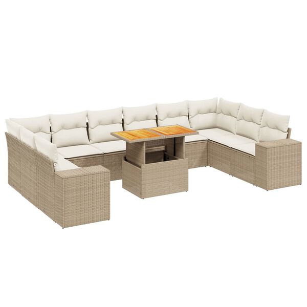 vidaXL Salon de jardin 11 pcs avec coussins beige r&eacute;sine tress&eacute;e