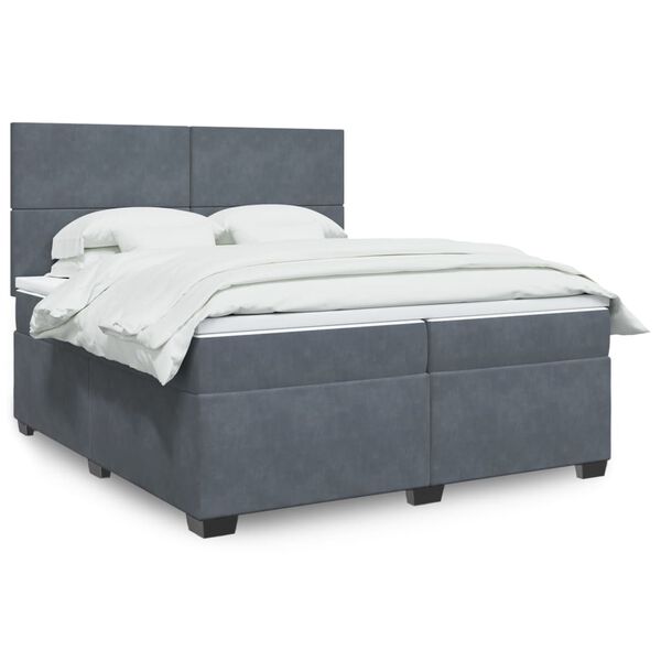 vidaXL Sommier &agrave; lattes de lit et matelas Gris fonc&eacute; 200x200cm Velours