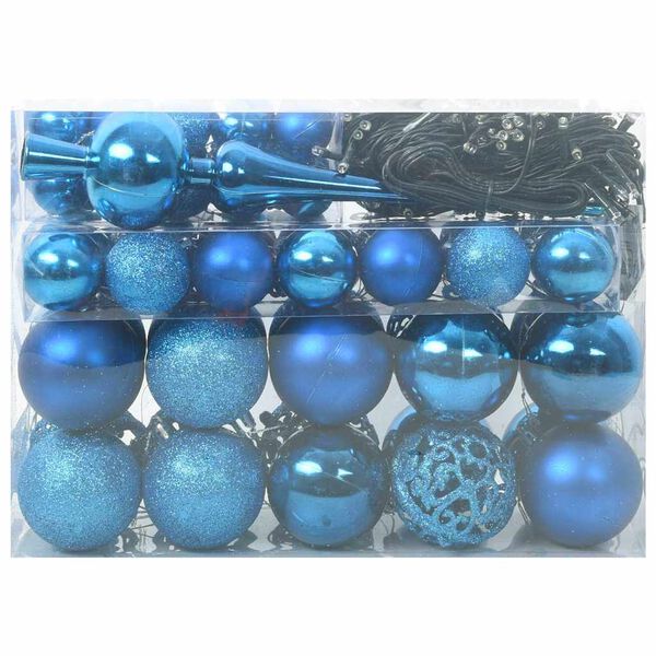 vidaXL Ensemble de Boules de No&euml;l avec 150 LED 61 pcs Bleu Plastique