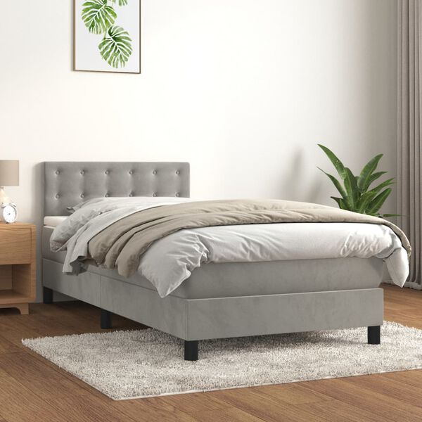 vidaXL Sommier &agrave; lattes de lit et matelas Gris clair 100x200cm Velours
