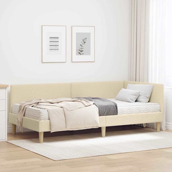 vidaXL Cadre de lit d'angle avec matelas Autre 2 pcs Cr&egrave;me tissu