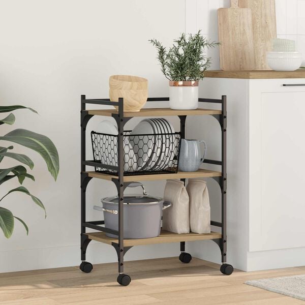 vidaXL Chariot de cuisine Ch&ecirc;ne artisanal 50 x 35 x 75,5 cm