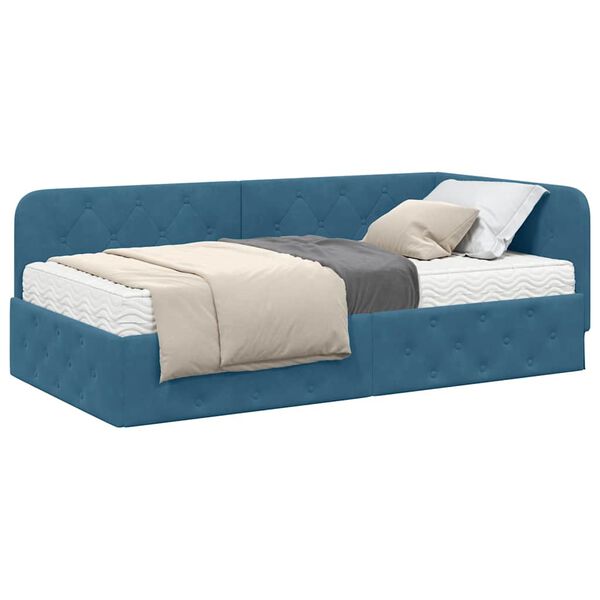 vidaXL Cadre de lit d'angle avec matelas Bleu 90 x 200 cm Velours