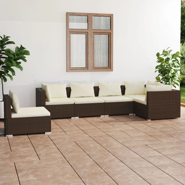 vidaXL Salon de jardin 6 pcs avec coussins R&eacute;sine tress&eacute;e Marron