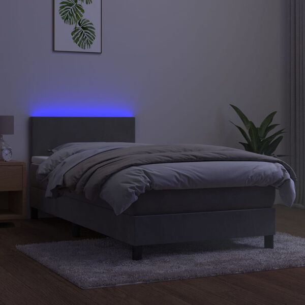 vidaXL Sommier &agrave; lattes de lit avec matelas et LED Gris clair 90x200cm