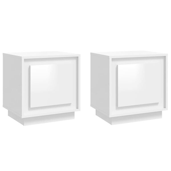 vidaXL Tables de chevet 2pcs blanc brillant 44x35x45cm bois ing&eacute;nierie