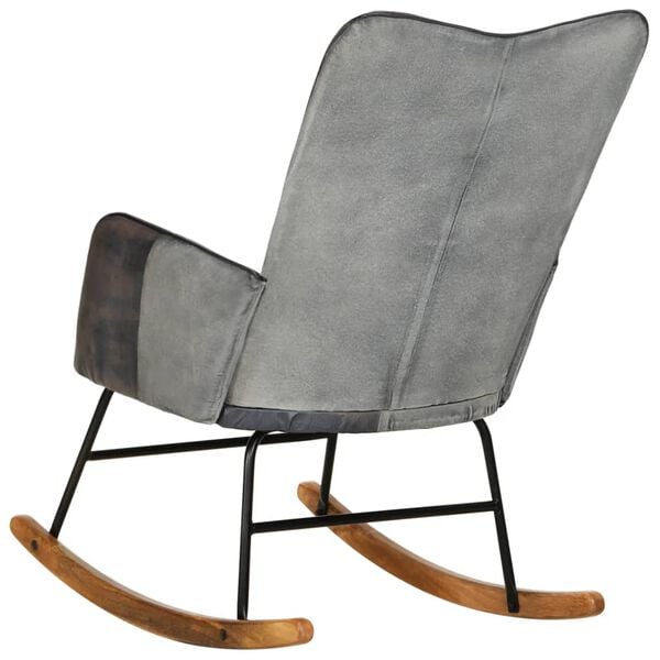 vidaXL Chaise &agrave; bascule Gris Cuir v&eacute;ritable et toile