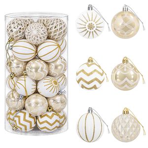 vidaXL Ensemble de boules de No&euml;l 30 pc Or et blanc &Oslash; 6 cm Plastique