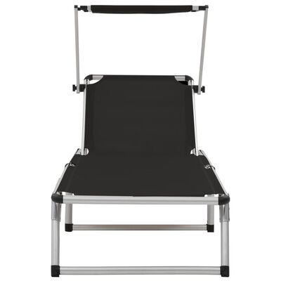 vidaXL Chaise longue pliable avec toit Aluminium et textilène Noir