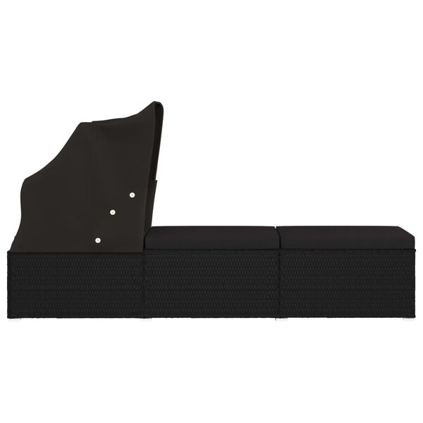 vidaXL Chaise longue avec auvent et coussin R&eacute;sine tress&eacute;e Noir