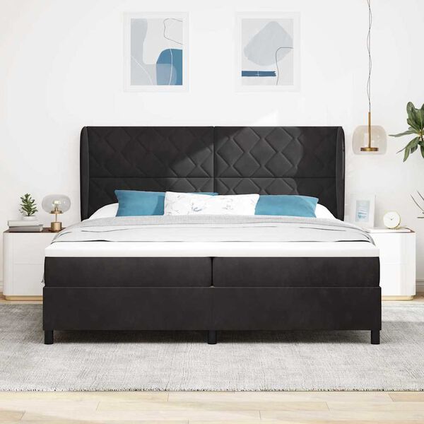 vidaXL Lit &agrave; ressorts avec matelas Noir 200 x 200 cm Polyester