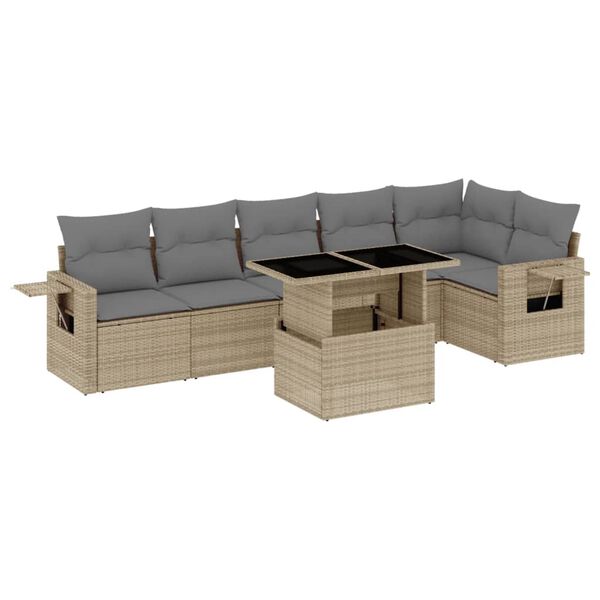 vidaXL Salon de jardin avec coussins 7 pcs beige r&eacute;sine tress&eacute;e