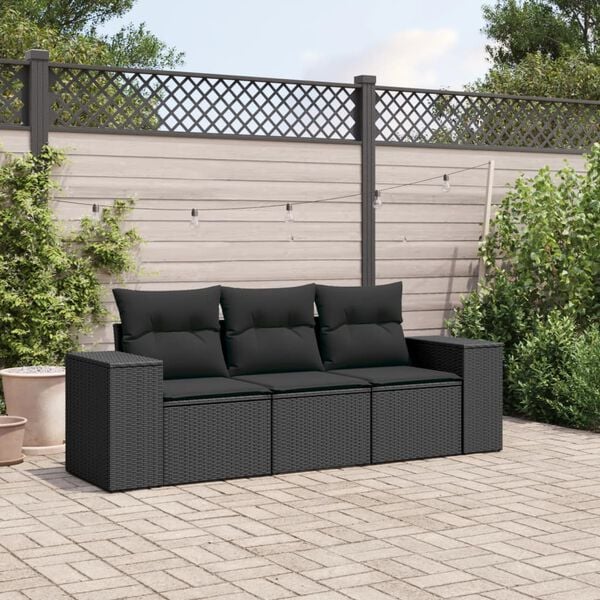 vidaXL Salon de jardin 3 pcs avec coussins noir r&eacute;sine tress&eacute;e