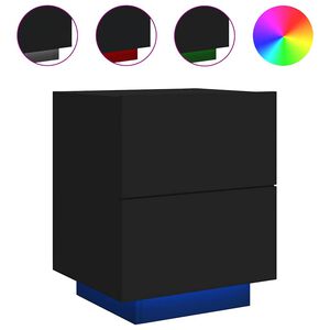 vidaXL Armoire de chevet avec lumi&egrave;res LED noir bois d'ing&eacute;nierie