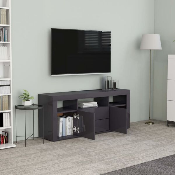 vidaXL Meuble TV Gris brillant 120x30x50 cm Bois d'ingénierie