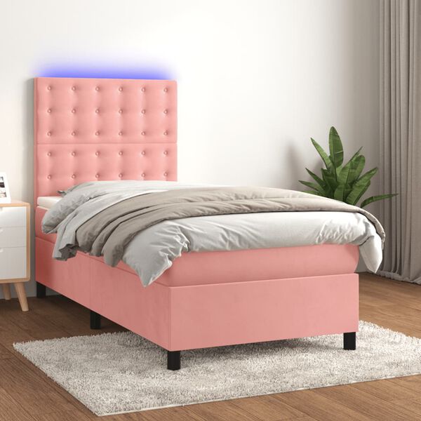 vidaXL Sommier &agrave; lattes de lit matelas et LED Rose 90x190 cm Velours