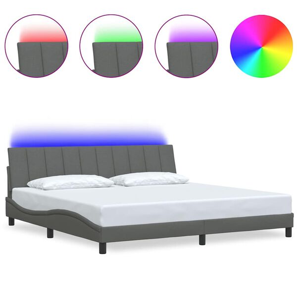 vidaXL Cadre de lit sans matelas Hanko gris fonc&eacute; 200x200 cm tissu