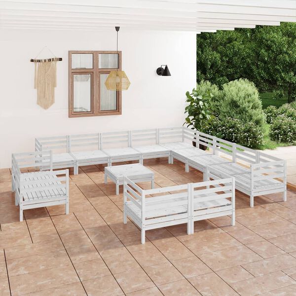 vidaXL Salon de jardin 14 pcs Bois de pin massif Blanc