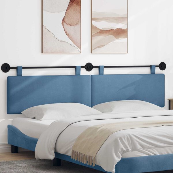 vidaXL T&ecirc;te de lit suspendue Montage mural Uni Bleu 210 x 55 x 5 cm