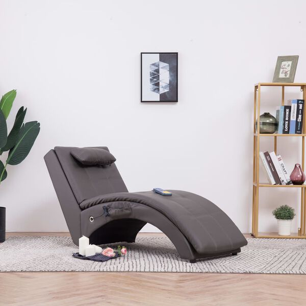 vidaXL Chaise longue de massage avec oreiller Gris Similicuir