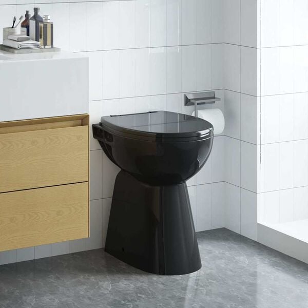 vidaXL Toilette sans rebord 7 cm hauteur suppl&eacute;mentaire Abattant amorti C&eacute;ramique Noir