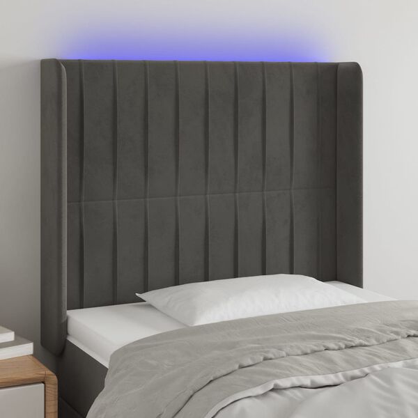 vidaXL T&ecirc;te de lit &agrave; LED Gris fonc&eacute; 103x16x118/128 cm Velours