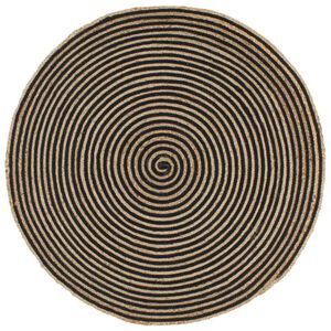 vidaXL Tapis fait &agrave; la main Jute avec design de spirale Noir 90 cm
