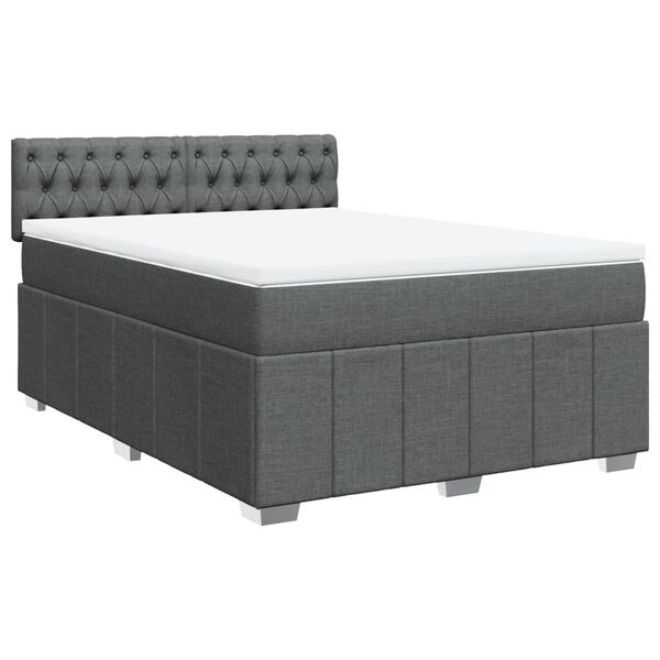 vidaXL Sommier &agrave; lattes de lit avec matelas Gris fonc&eacute; 160x200cm Tissu