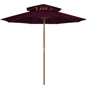 vidaXL Parasol &agrave; deux &eacute;tages avec m&acirc;t en bois rouge bordeaux 270 cm