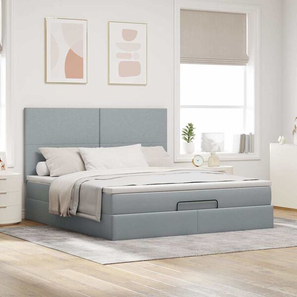 VidaXL Cadre de lit ottoman et matelas gris clair 160x200cm tissu