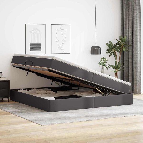vidaXL Lit avec rangement et matelas Gris 200 x 200 cm Simili cuir