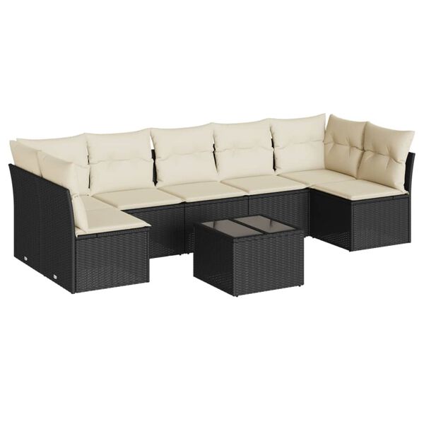 vidaXL Salon de jardin 8 pcs avec coussins noir r&eacute;sine tress&eacute;e
