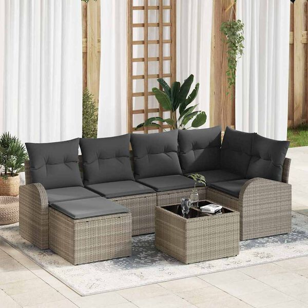 vidaXL Ensemble de canapé de jardin 7 pcs Gris clair polyrotin