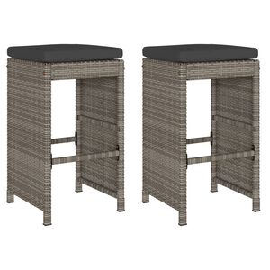 vidaXL Tabourets de bar jardin coussins lot de 2 gris r&eacute;sine tress&eacute;e