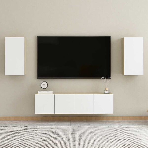 vidaXL Meuble TV Blanc et ch&ecirc;ne sonoma 30,5x30x60 cm Bois d&rsquo;ing&eacute;nierie
