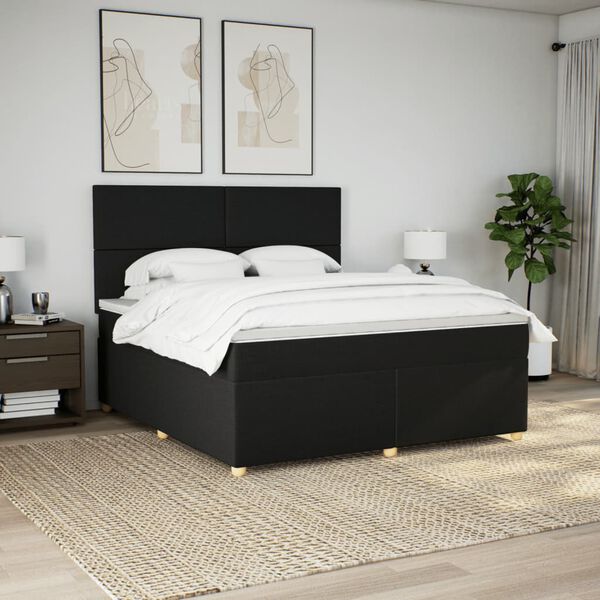 vidaXL Sommier &agrave; lattes de lit avec matelas Noir 180x200 cm Tissu