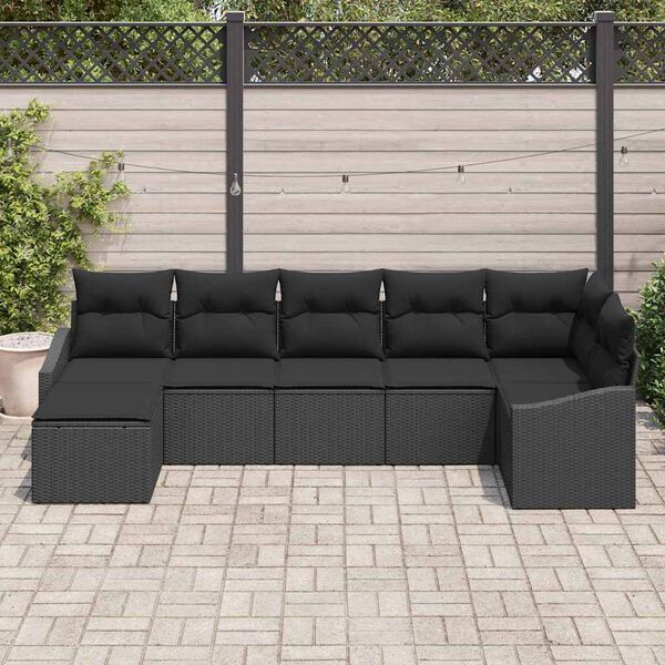 vidaXL Ensemble de Canapés avec coussin 7 pcs Noir polyrotin