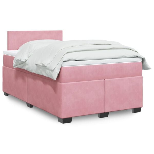 vidaXL Sommier &agrave; lattes de lit avec matelas Rose 120x200 cm Velours